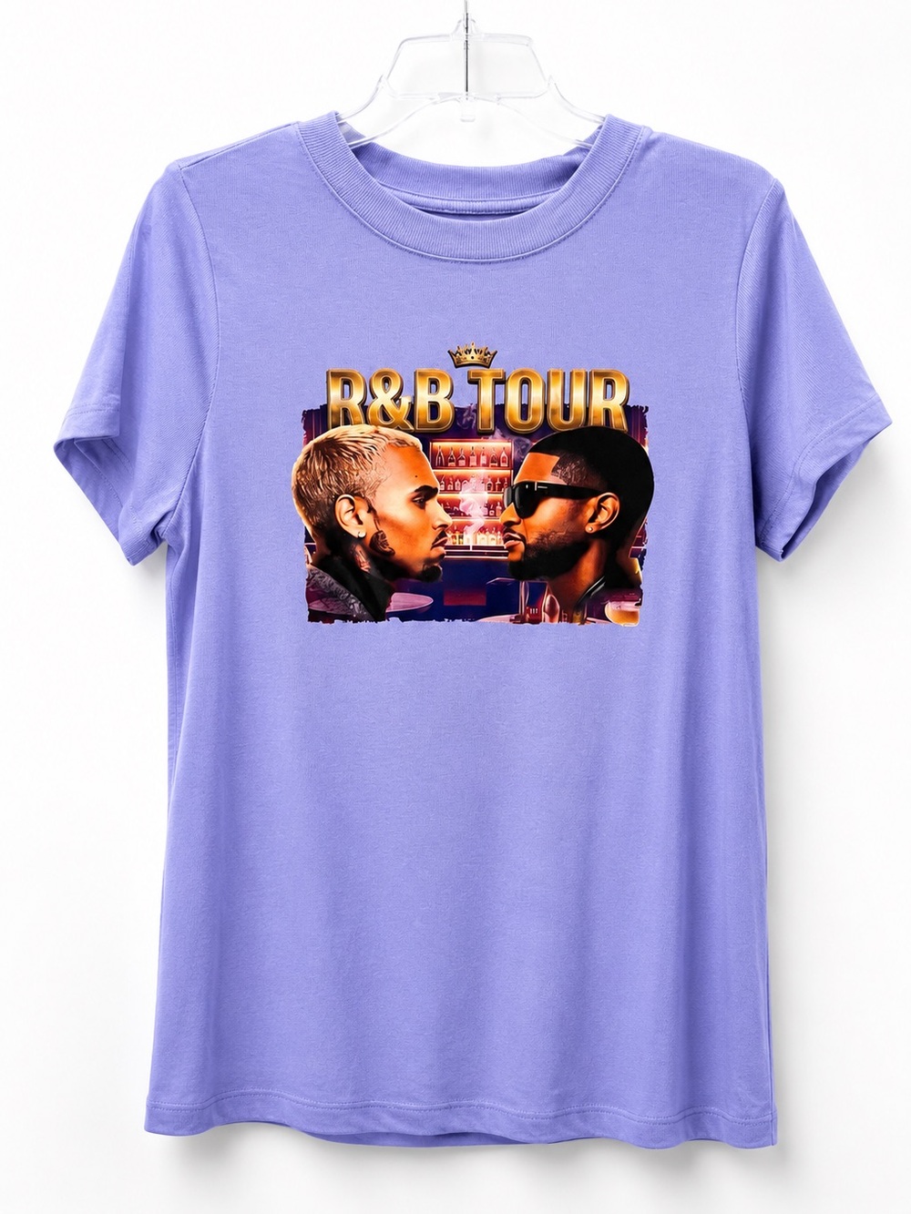 Chris Brown & Usher Tour Plus Size Ribbed Graphic Tee in Lavender